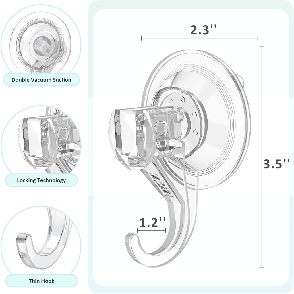 Suction Cup Hooks, Small Shower Suction Hooks, Heavy Duty, Removable and Reusable, Clear, 2 Pcs