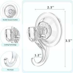 Suction Cup Hooks, Small Shower Suction Hooks, Heavy Duty, Removable and Reusable, Clear, 2 Pcs - Image 2