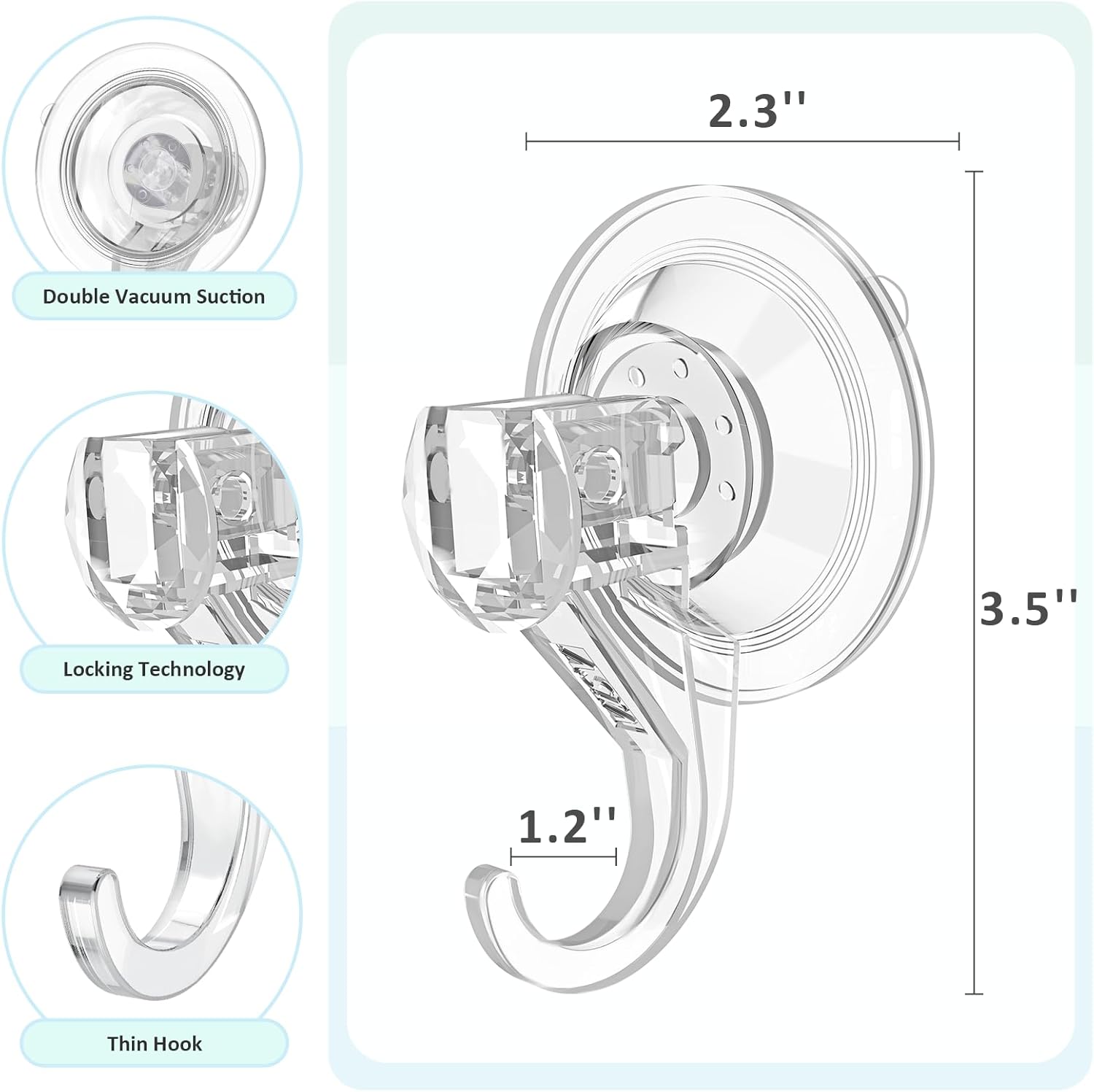 Suction Cup Hooks, Small Shower Suction Hooks, Heavy Duty, Removable and Reusable, Clear, 2 Pcs - Image 2