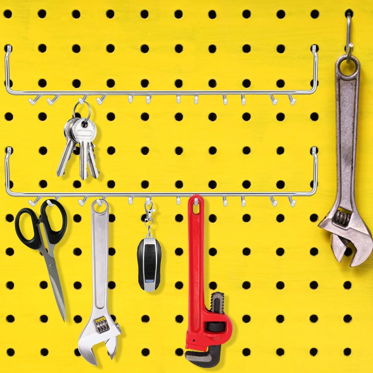 Storage Hooks, Dual Hook Adjustable Storage Hooks for Pegboards, Space Saving Iron Hooks for Home Garage Workshop Retail and Commercial Organization - Image 2
