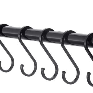 Rack - Pots and Pans Hanging Rack Rail with 8 Hooks, Pot Hangers for Kitchen, Wall Mounted, Black - Image 1