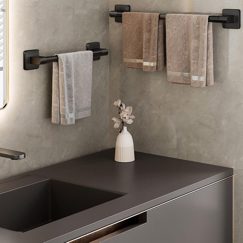 Towel Rail, 40CM Sticky Towel Rail Wall Mounted, Anti Rust Towel Rack, Single Wall Mounted Towel Bars for the Bathroom Kitchen Toilet, Black
