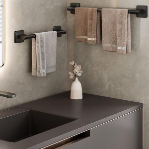 Towel Rail, 40CM Sticky Towel Rail Wall Mounted, Anti Rust Towel Rack, Single Wall Mounted Towel Bars for the Bathroom Kitchen Toilet, Black - Image 3