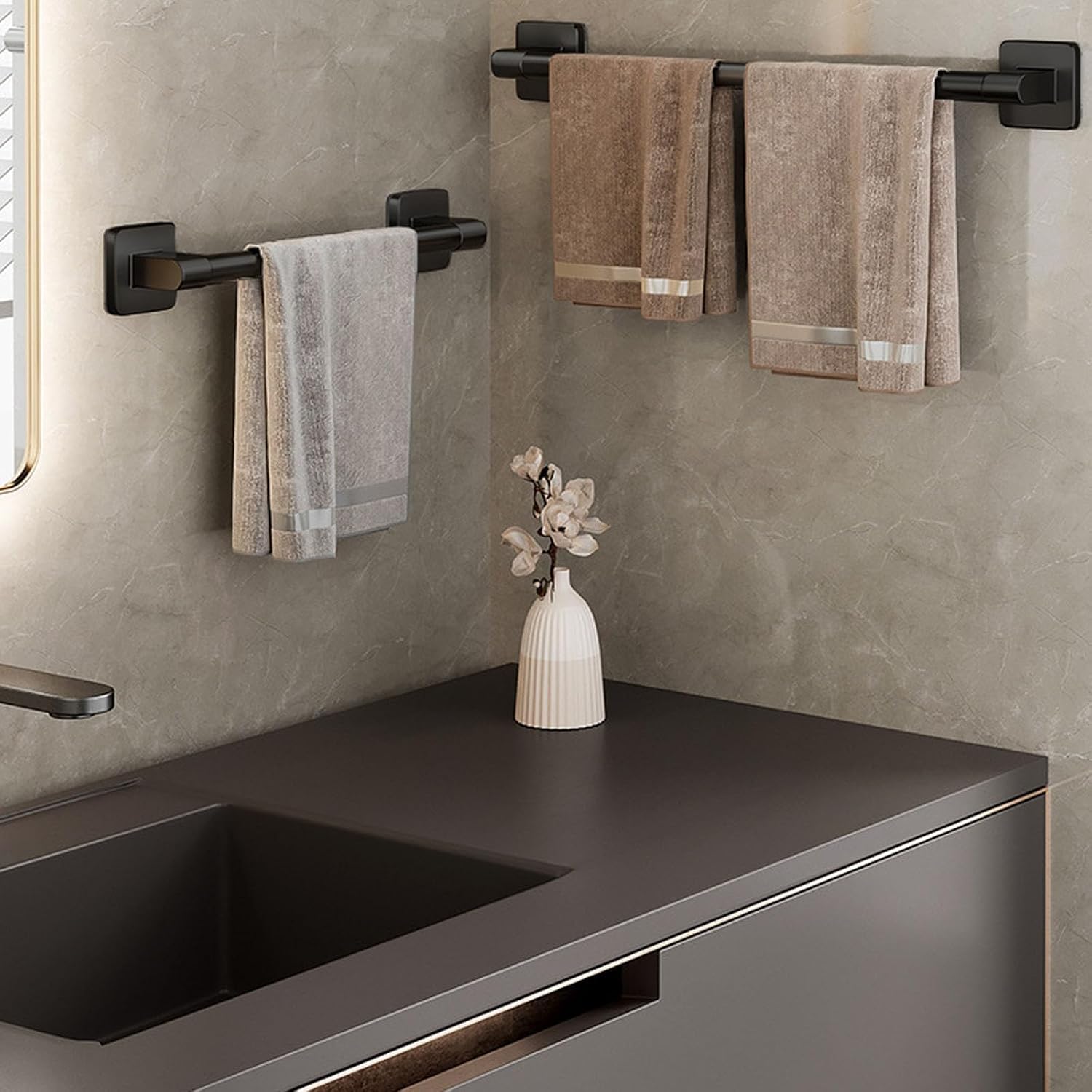 Towel Rail, 40CM Sticky Towel Rail Wall Mounted, Anti Rust Towel Rack, Single Wall Mounted Towel Bars for the Bathroom Kitchen Toilet, Black - Image 3