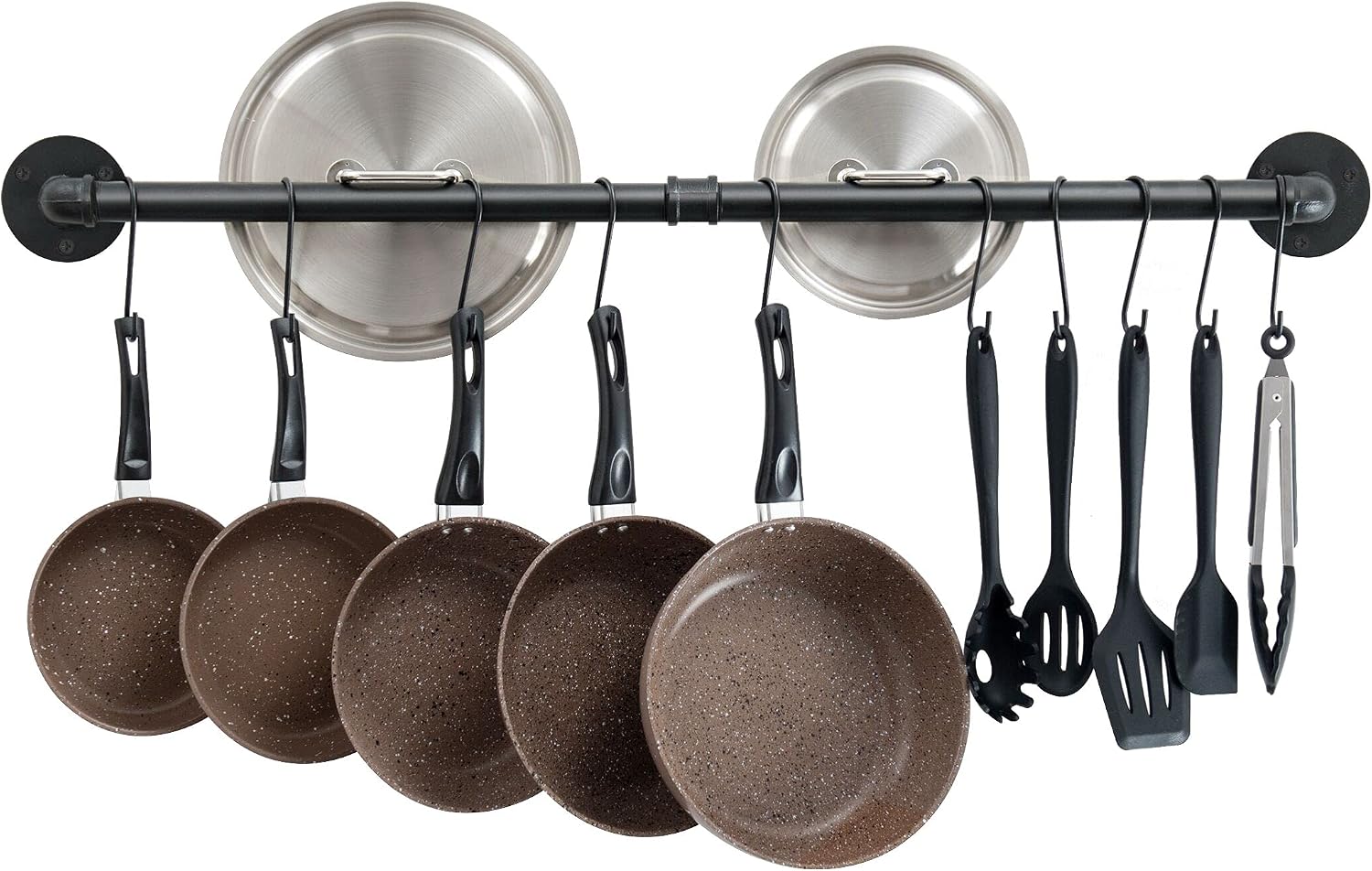 38 inch Pot Bar Rack Wall Mounted Detachable Pans Hanging Rail Kitchen Lids Utensils Hanger with 14 S Hooks Black - Image 1