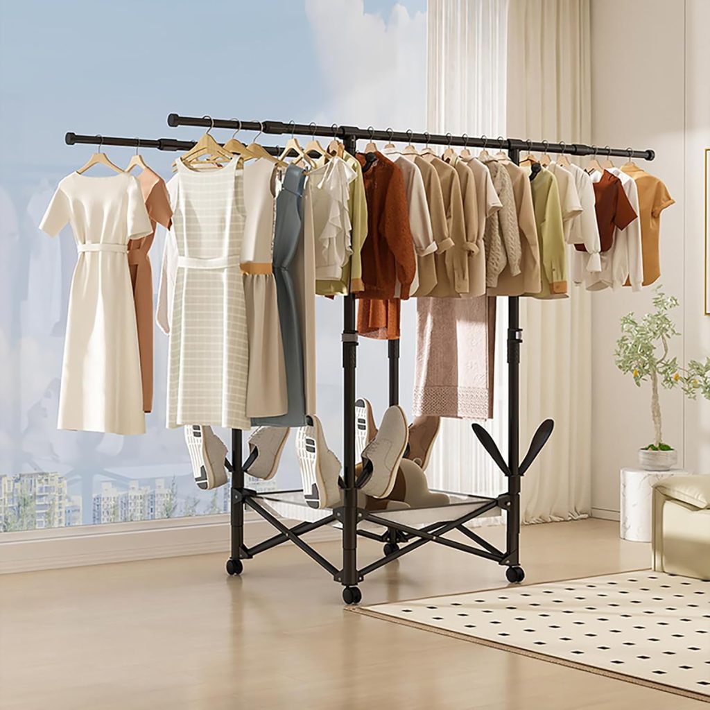 Double-Rod Rolling Clothes Drying Rack