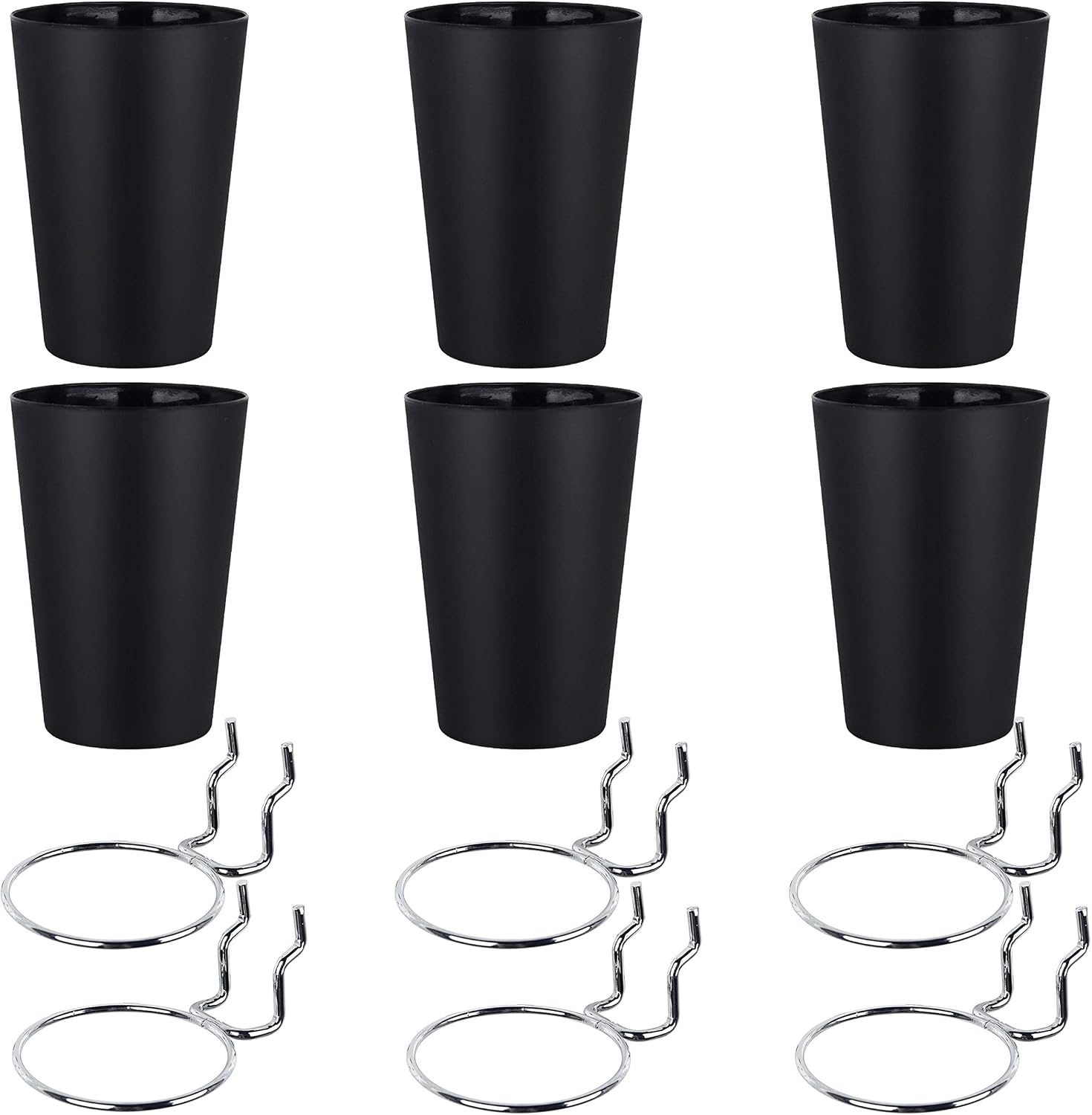 Pegboard Hooks and Cups Set for Wall Storage Organization, 6 Ring Style Pegboard Accessories with Black ABS Bins, Stainless Steel Hooks for Garage - Image 2
