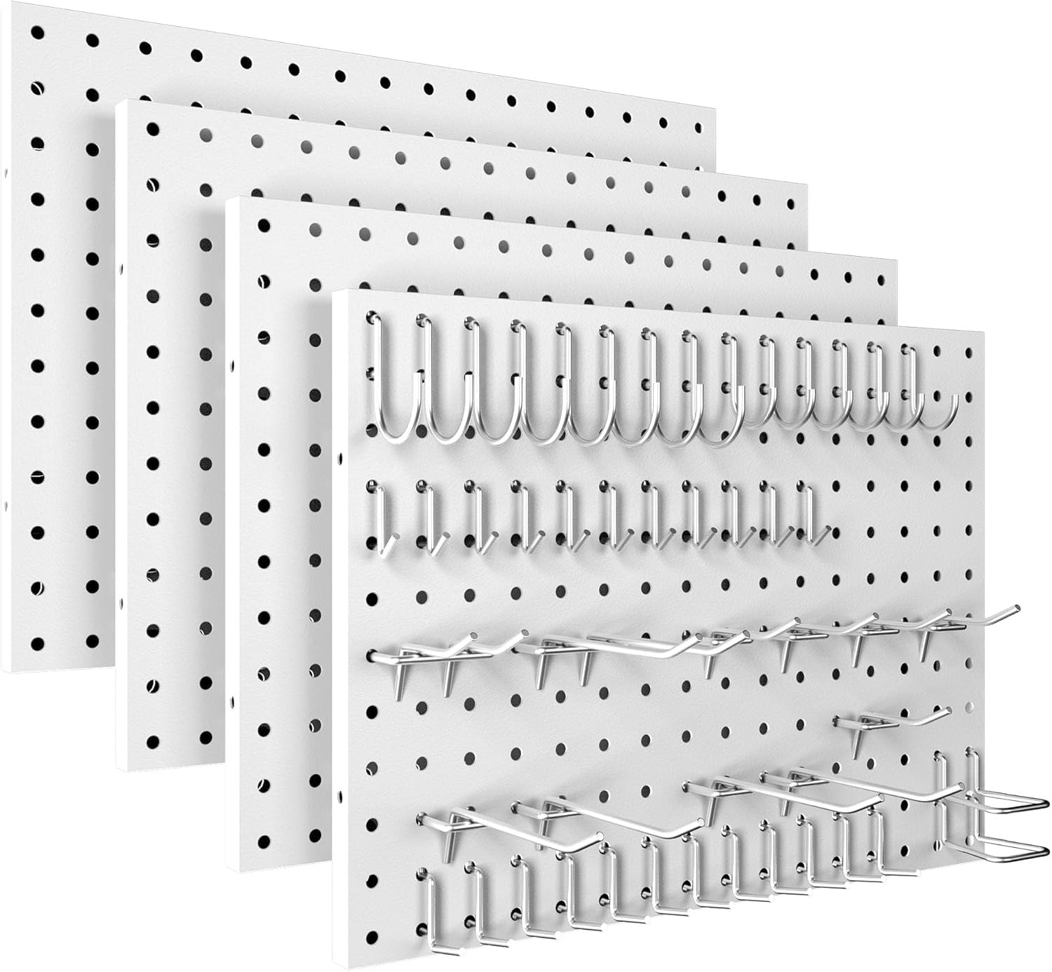 Peg Board, 4/6/8 Pack Metal Pegboard Panels White & Black Pegboards Wall Organizer with 50 Pcs Hooks, Peg Board for Walls Home, Garage Tool Storage - Image 2