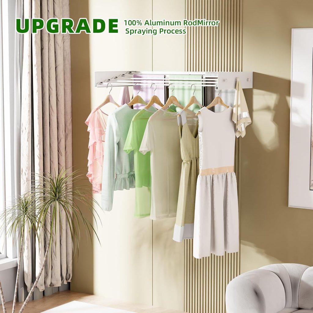 White Wall-Mounted Hidden Clothes Drying Rack, 32 in