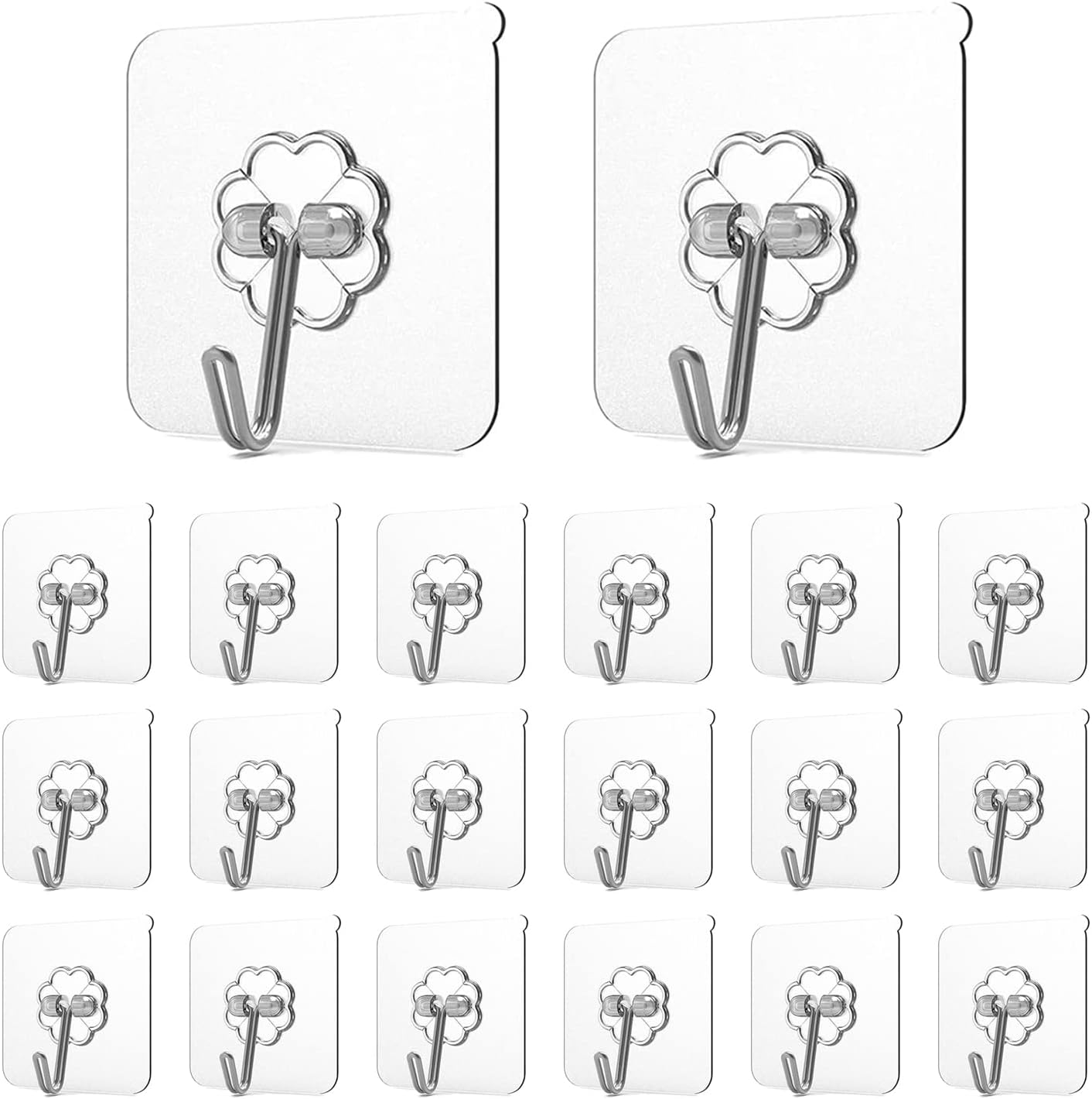 Adhesive Hooks for Hanging, Heavy Duty Wall Hooks 20 Pack, Removable Sticky Ceiling Hooks, Transparent Self Adhesive Shower Hooks, Water & Oil Proof Strong 22lb(Max) Door Coat Hooks - Image 2