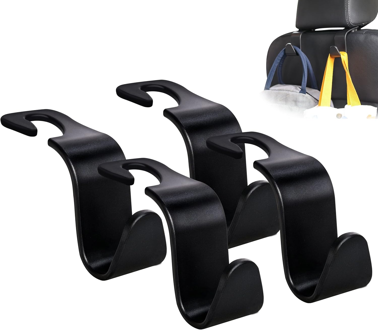 Car Seat Headrest Hook 4 Pack Hanger Storage Organizer Universal for Handbag Purse Coat fit Universal Vehicle Car Black S Type - Image 11