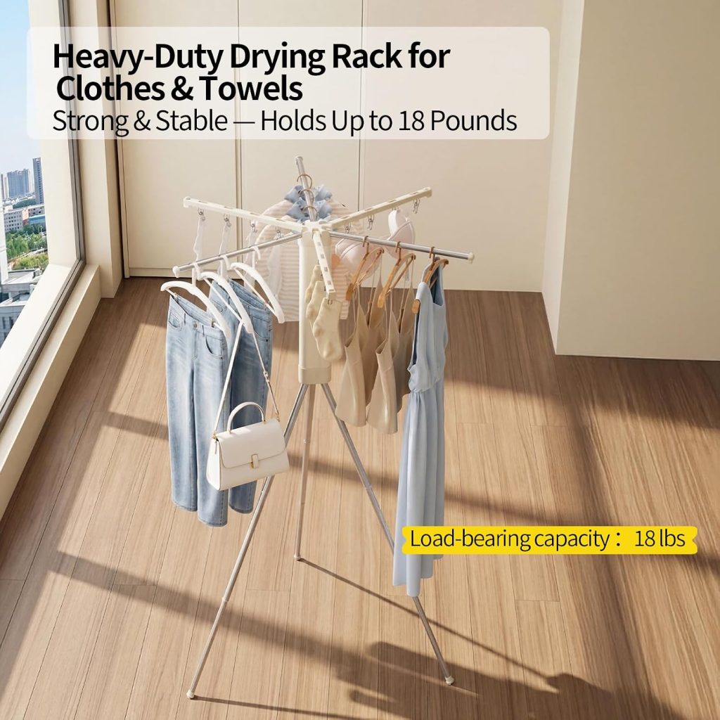 Three-Level Portable Tripod Clothes Drying Rack with Clips