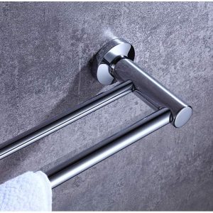 Towel Rails 600mm/ 24 inch Chrome Screw Wall Mounted Dual Rod Towel Shelf Bar or Rack Round in Bathroom or Kitchen - Image 4