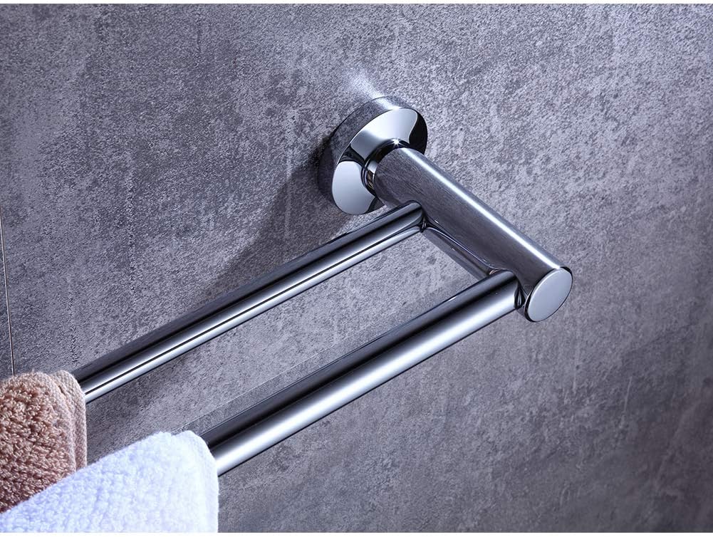 Towel Rails 600mm/ 24 inch Chrome Screw Wall Mounted Dual Rod Towel Shelf Bar or Rack Round in Bathroom or Kitchen