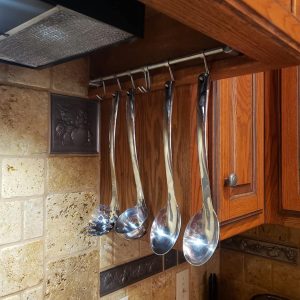 Kitchen Utensil Rack 2 Pack, 15.6 Inch Pots and Pans Hanging Rack Wall Mounted, 304 Stainless Steel Lid Cooking Utensil Hanger, 7 Sliding Hooks for Spatula Spoon, Measuring Cups, Coffee Mug - Image 3