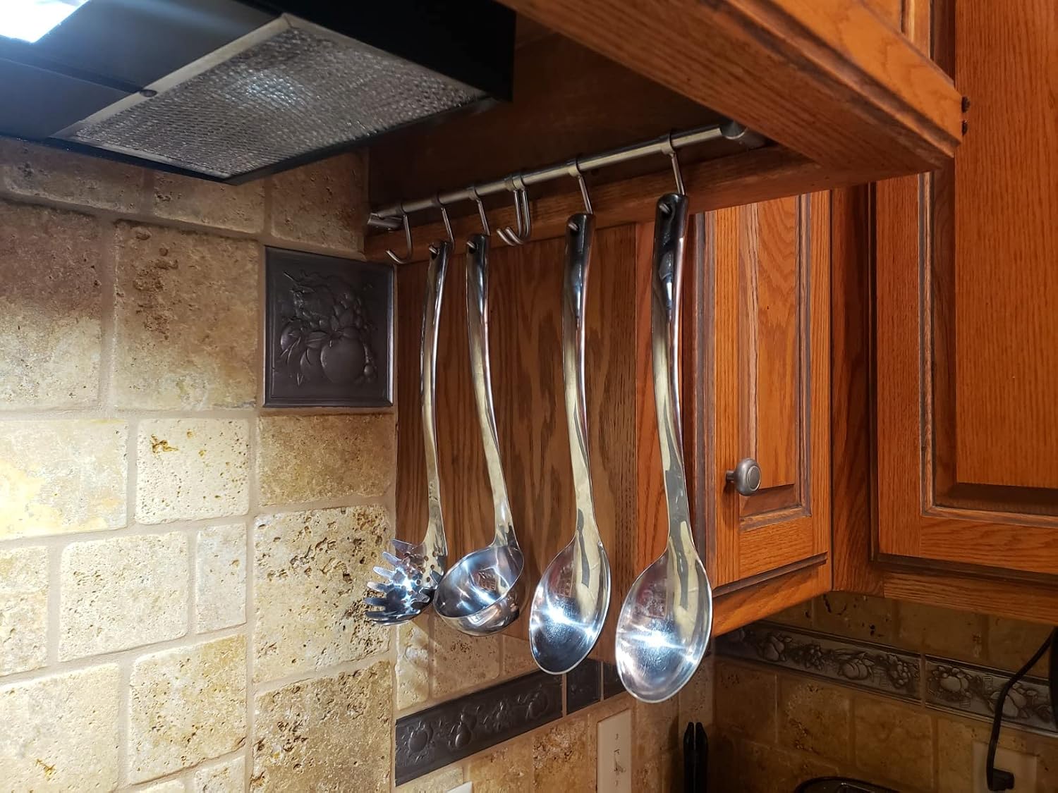 Kitchen Utensil Rack 2 Pack, 15.6 Inch Pots and Pans Hanging Rack Wall Mounted, 304 Stainless Steel Lid Cooking Utensil Hanger, 7 Sliding Hooks for Spatula Spoon, Measuring Cups, Coffee Mug - Image 3