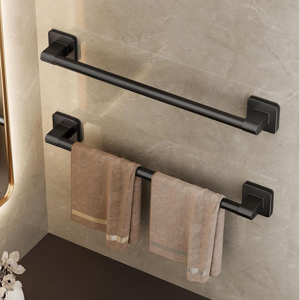 Towel Rail, 40CM Sticky Towel Rail Wall Mounted, Anti Rust Towel Rack, Single Wall Mounted Towel Bars for the Bathroom Kitchen Toilet, Black