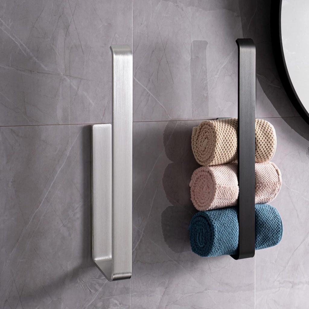 40cm Open-Ended Self-Adhesive Towel Holder, No Drill Wall Mounted Towel Hanger with Extra Strong Hold, Horizontal or Vertical Mounting, Sliver Aluminum Towel Rail for Bathroom and Kitchen