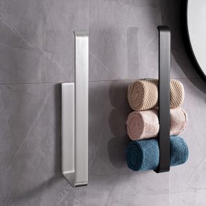 40cm Open-Ended Self-Adhesive Towel Holder, No Drill Wall Mounted Towel Hanger with Extra Strong Hold, Horizontal or Vertical Mounting, Sliver Aluminum Towel Rail for Bathroom and Kitchen - Image 3