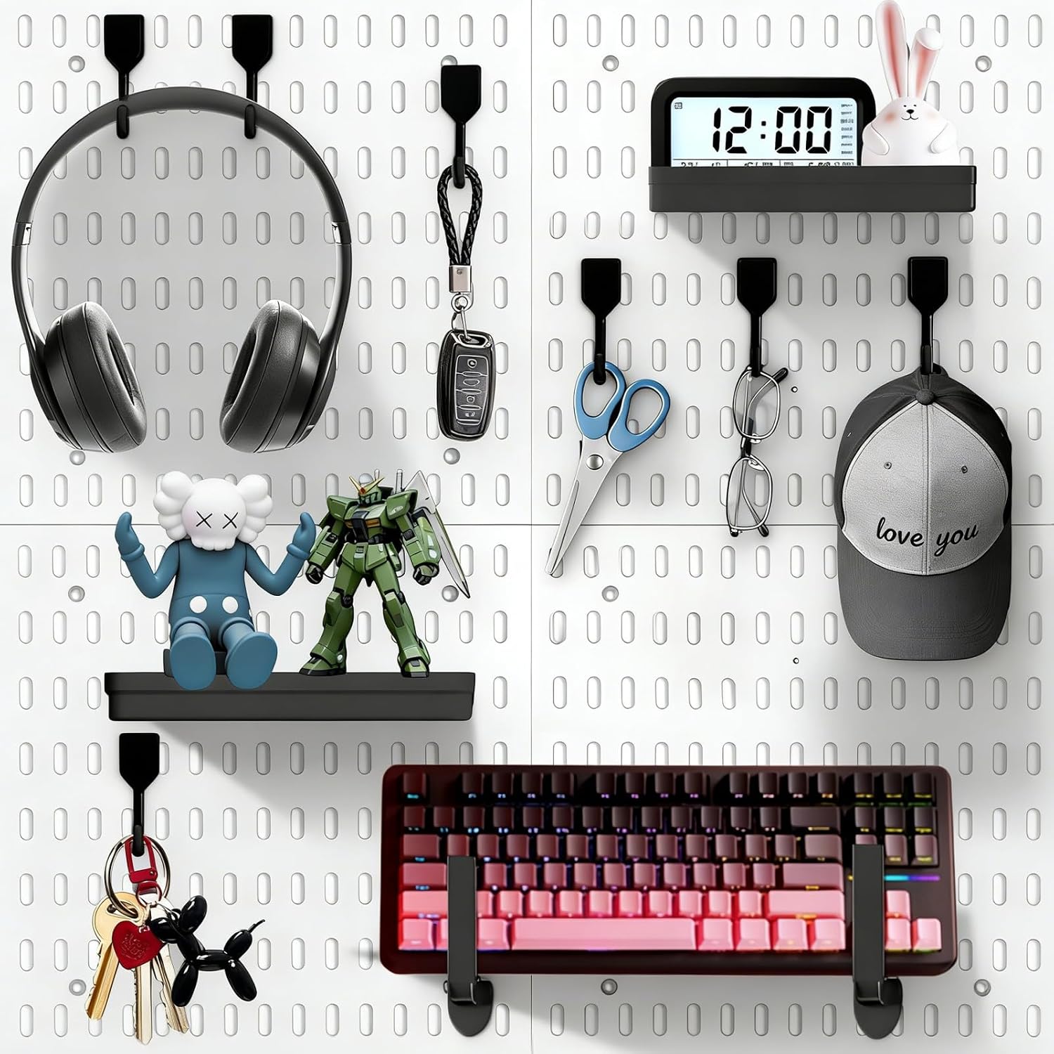 Pegboard Combination Kit Wall Mount Pegboard Panel Kit, Heavy Duty 4 Pack Peg Board Display with 14 Accessories, Wall Mount Peg Board Organizer for Storage in Garage Office Kitchen Gaming Room (Black) - Image 2