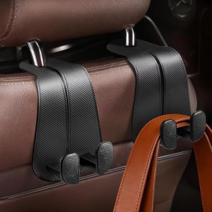 Purse Hook for Car - Universal Premium Stitched Leather and Aluminum-Magnesium Alloy Double Car Seat Back Storage Hook for Purses, Handbags, Bags (2 Pack),Black - Image 5