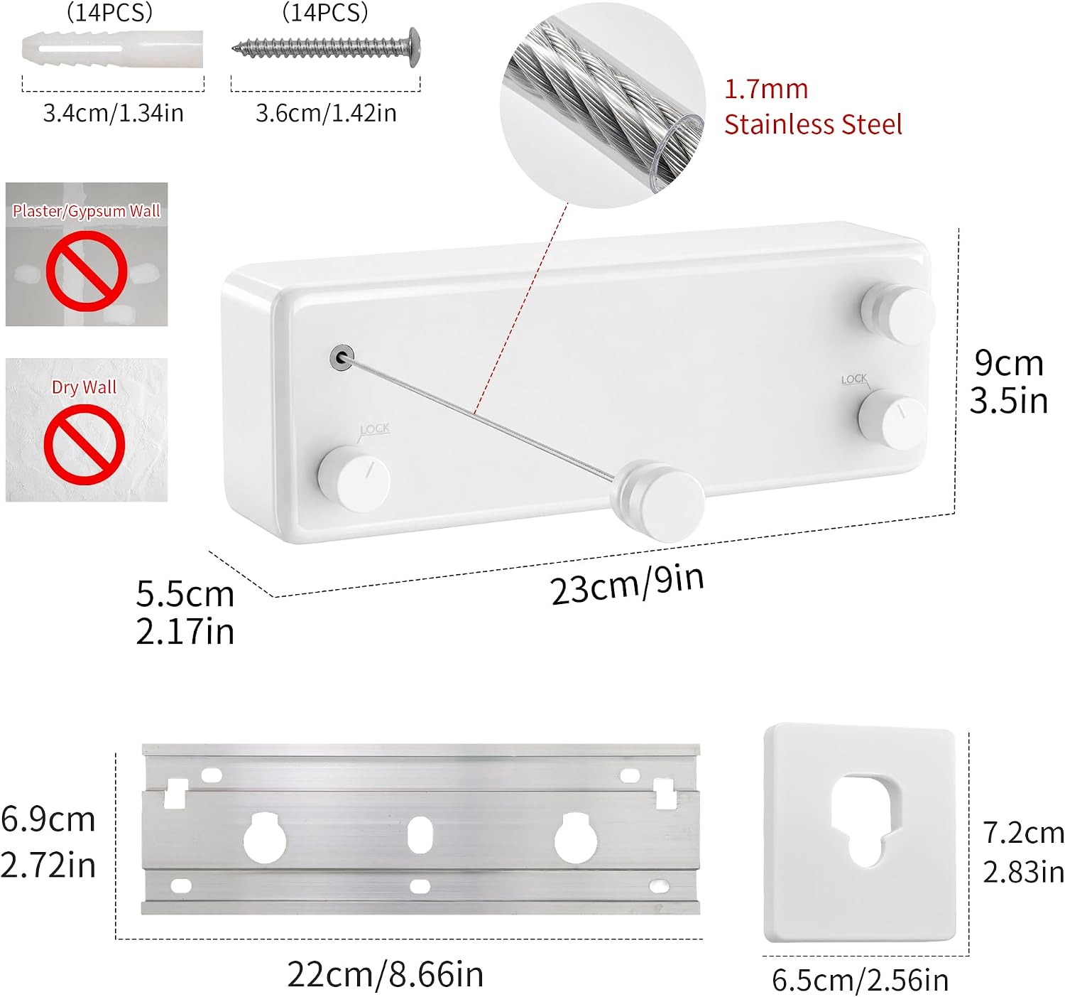 Dual-Line Wall-Mounted Retractable Clothesline, 4.2 m - Image 2