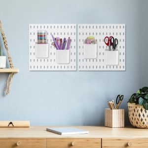Pegboard Storage Cups with Hooks, Durable Plastic Hanging Organizer Bins for Garage, Kitchen, Office, Multipurpose Containers for Wall Tool Storage and Space-Saving Organization (White, 4 PCS) - Image 3