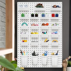 60 Pcs Pegboard Cups Bins Set, Wall Organizer with Hooks and Loops, Peg Assortment Accessory for Office Storage Garage Craft Workshop (White) - Image 2
