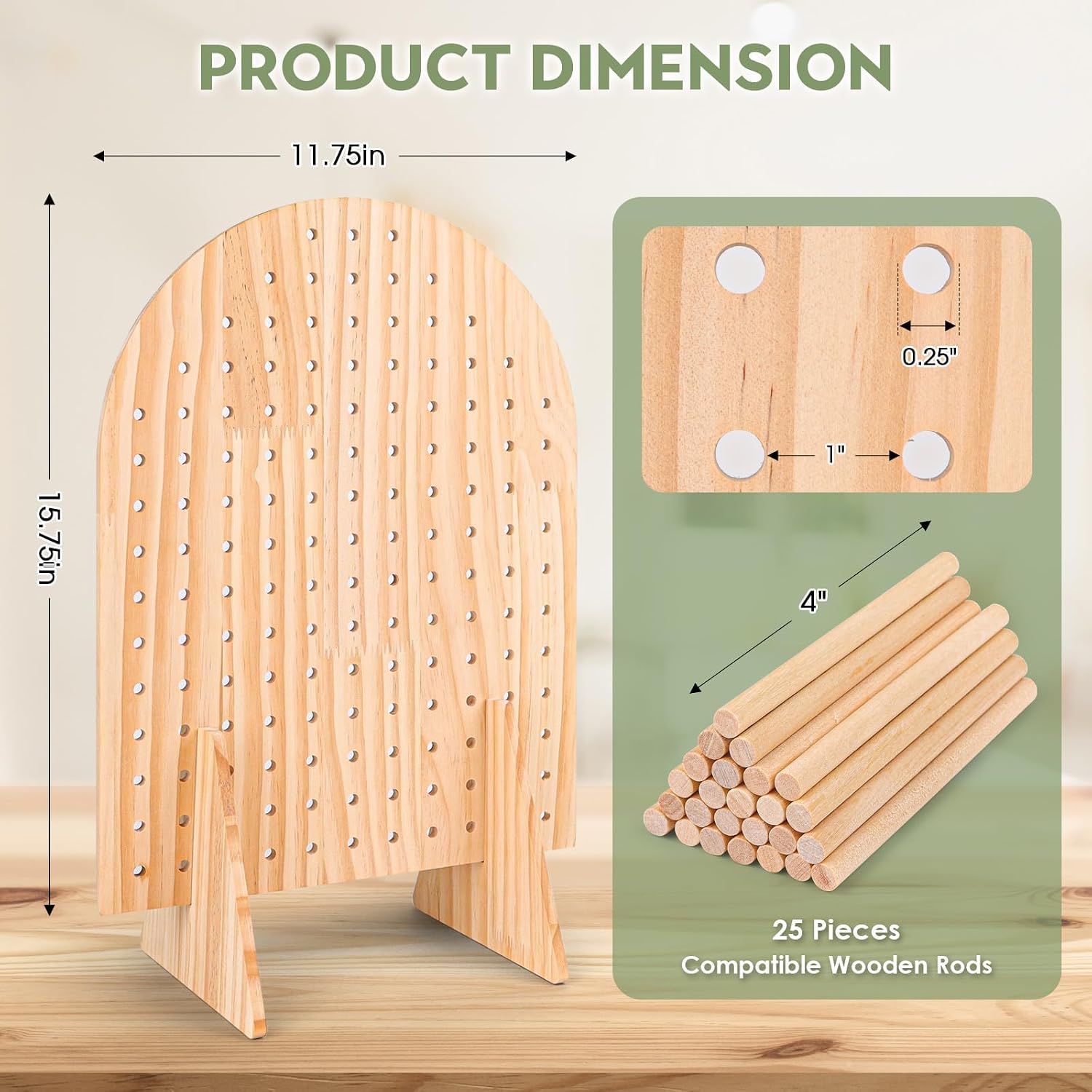 Oval Pegboard Display Stand with 25 Wood Dowel Rods Jewelry, Keychain, Necklace Organizer for Craft Shows, Vendor Events, and Selling Displays - Image 2