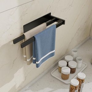 36CM Kitchen Towel Holder Double Bar, No Drilling Rust-Proof, Black - Image 3