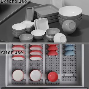 Pegboard Drawer Organizer for Kitchen Cabinet, 2pcs Plate Organizers for Cabinets, Adjustable Cupboard Pegboard Tray, Dish Racks Bowl Drying Racks, Expandable Plate Holders Storage (Grey) - Image 2
