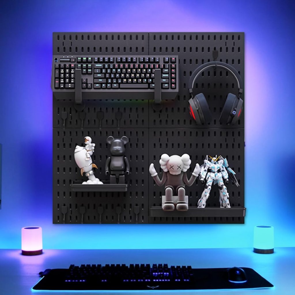 Pegboard Combination Kit, Wall Mount Display Pegboard Panel Kit for Live Room Gaming , Craft Room, Work place, Durable Plastic Wall Organizer, Peg Boards Organizer, 4 x 30*30cm, Black