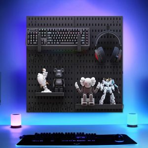 Pegboard Combination Kit, Wall Mount Display Pegboard Panel Kit for Live Room Gaming , Craft Room, Work place, Durable Plastic Wall Organizer, Peg Boards Organizer, 4 x 30*30cm, Black - Image 1