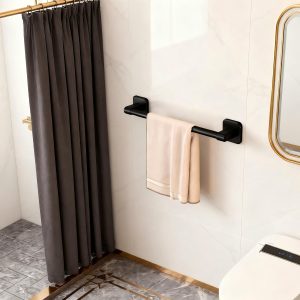 Towel Rail 40 cm No Drill Wall Mounted Towel juice for Bathroom Kitchen Toilet, Rust-Protected Black Sticky Towel Rack - Image 2