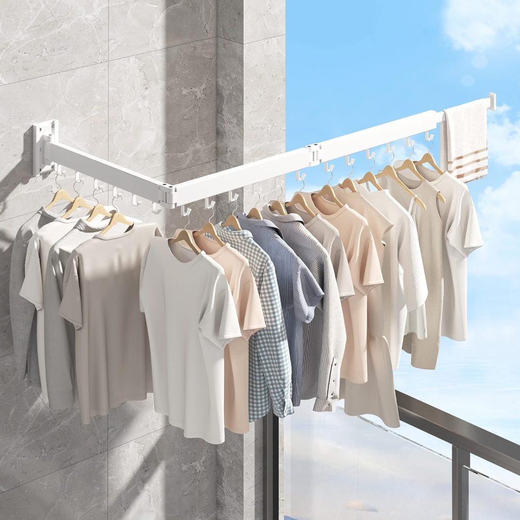 Wall-Mounted Folding Clothes Drying Rack with Extension Arms
