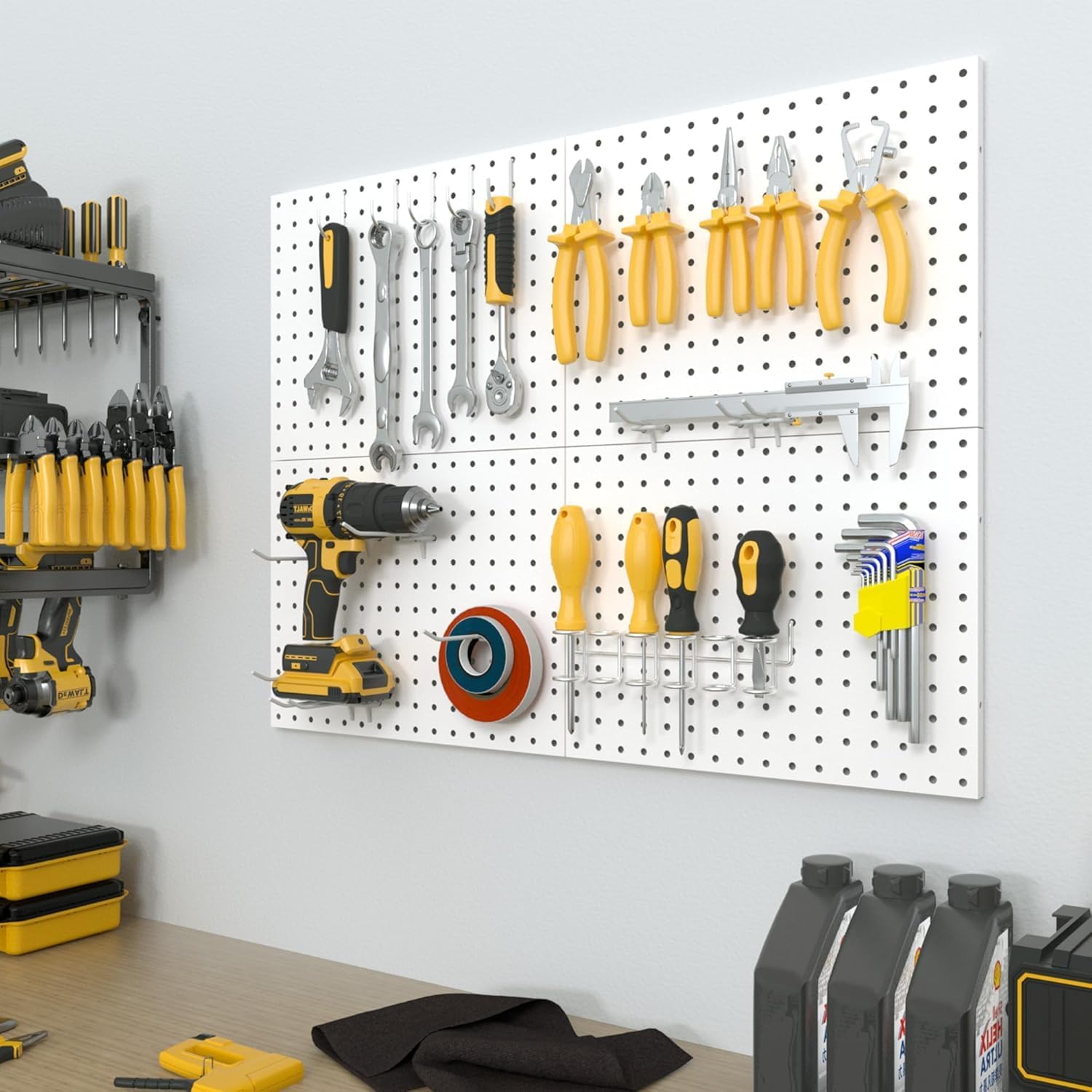 Peg Board, 4/6/8 Pack Metal Pegboard Panels White & Black Pegboards Wall Organizer with 50 Pcs Hooks, Peg Board for Walls Home, Garage Tool Storage - Image 1