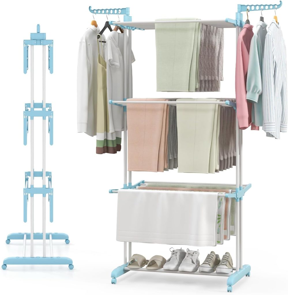 Four-Tier Foldable Rolling Clothes Drying Rack