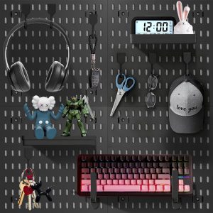Pegboard Combination Kit Wall Mount Pegboard Panel Kit, Heavy Duty 4 Pack Peg Board Display with 14 Accessories, Wall Mount Peg Board Organizer for Storage in Garage Office Kitchen Gaming Room (Black) - Image 1