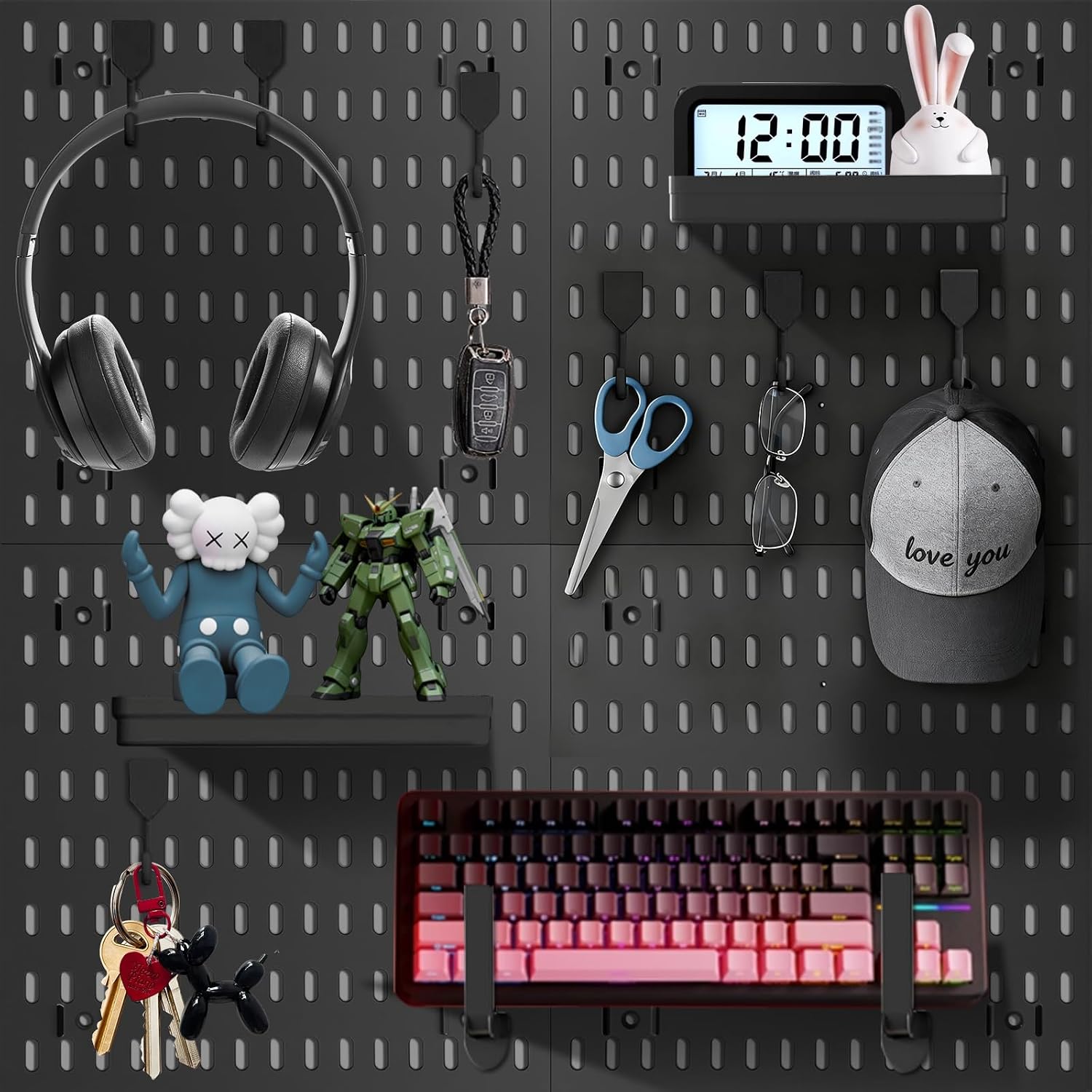 Pegboard Combination Kit Wall Mount Pegboard Panel Kit, Heavy Duty 4 Pack Peg Board Display with 14 Accessories, Wall Mount Peg Board Organizer for Storage in Garage Office Kitchen Gaming Room (Black) - Image 1