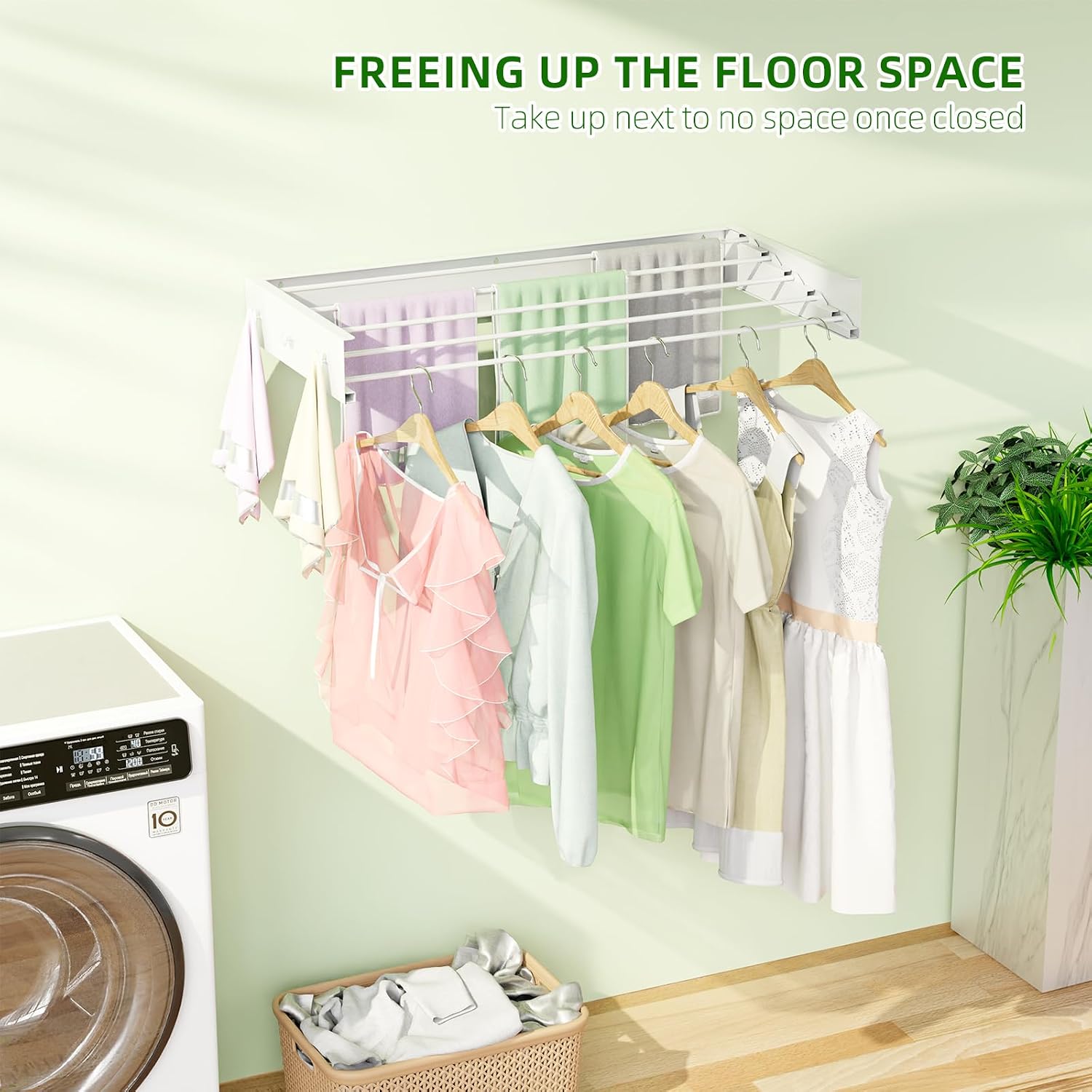 White Wall-Mounted Hidden Clothes Drying Rack, 32 in - Image 2