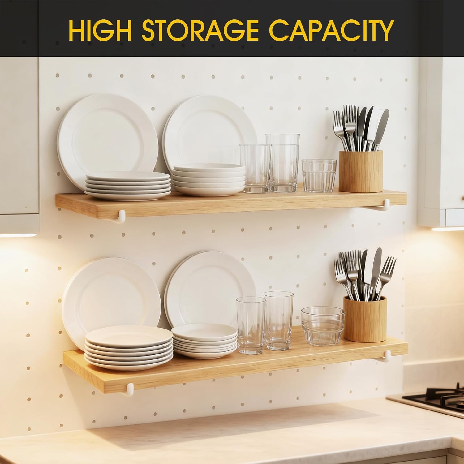 1 Piece Pegboard Shelf, High Stability Shelf with 2 Metal Hooks, 15.7" x 6.1" Peg Board Organizer - Image 2