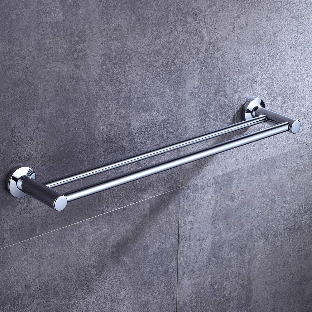 Towel Rails 600mm/ 24 inch Chrome Screw Wall Mounted Dual Rod Towel Shelf Bar or Rack Round in Bathroom or Kitchen