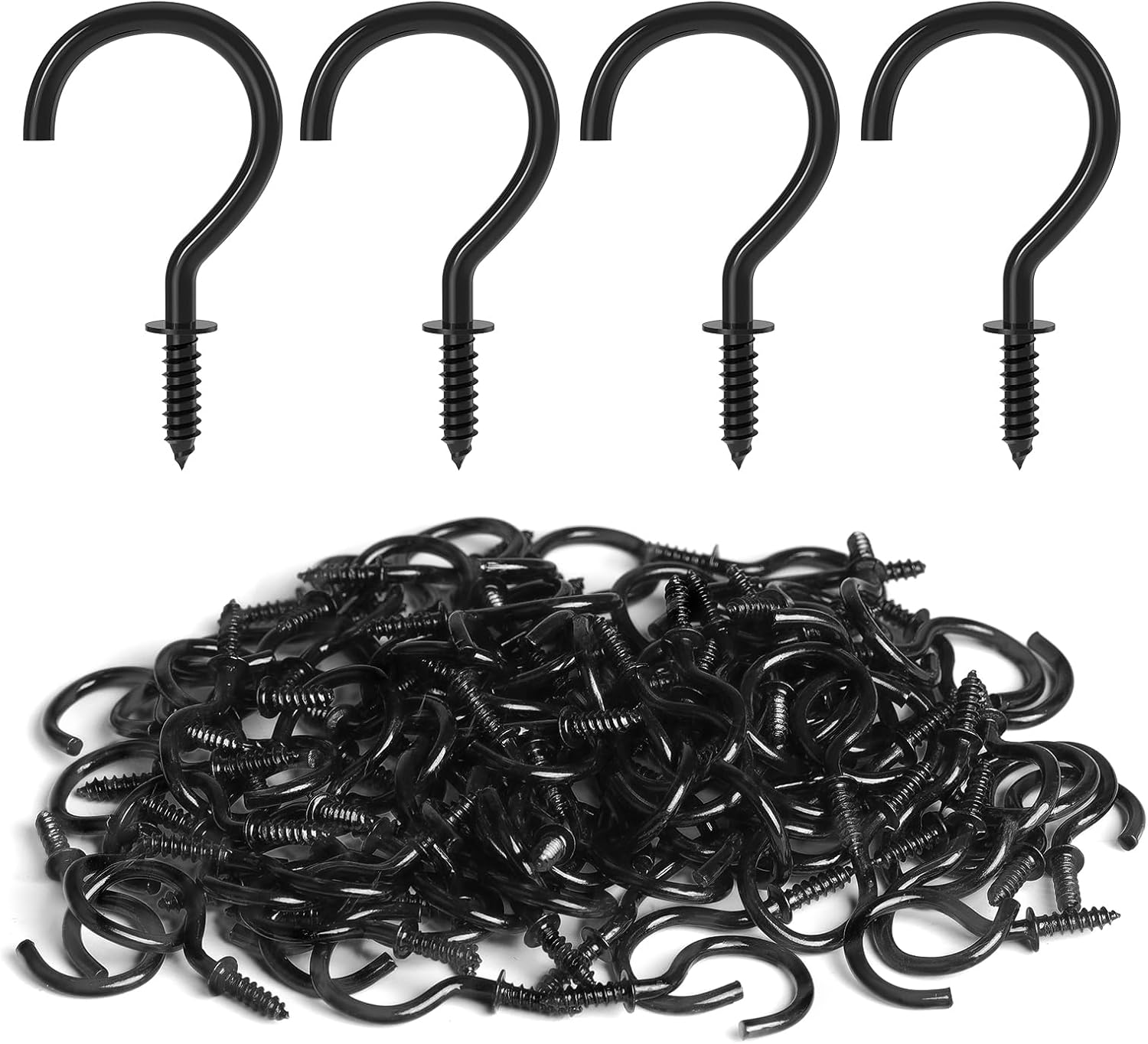 Screw Hooks, 1 Inch Metal Screw in Cup Hooks, Black, 100 Pcs - Image 2