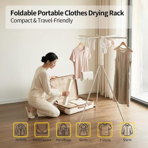 Three-Level Portable Tripod Clothes Drying Rack with Clips - Image 2