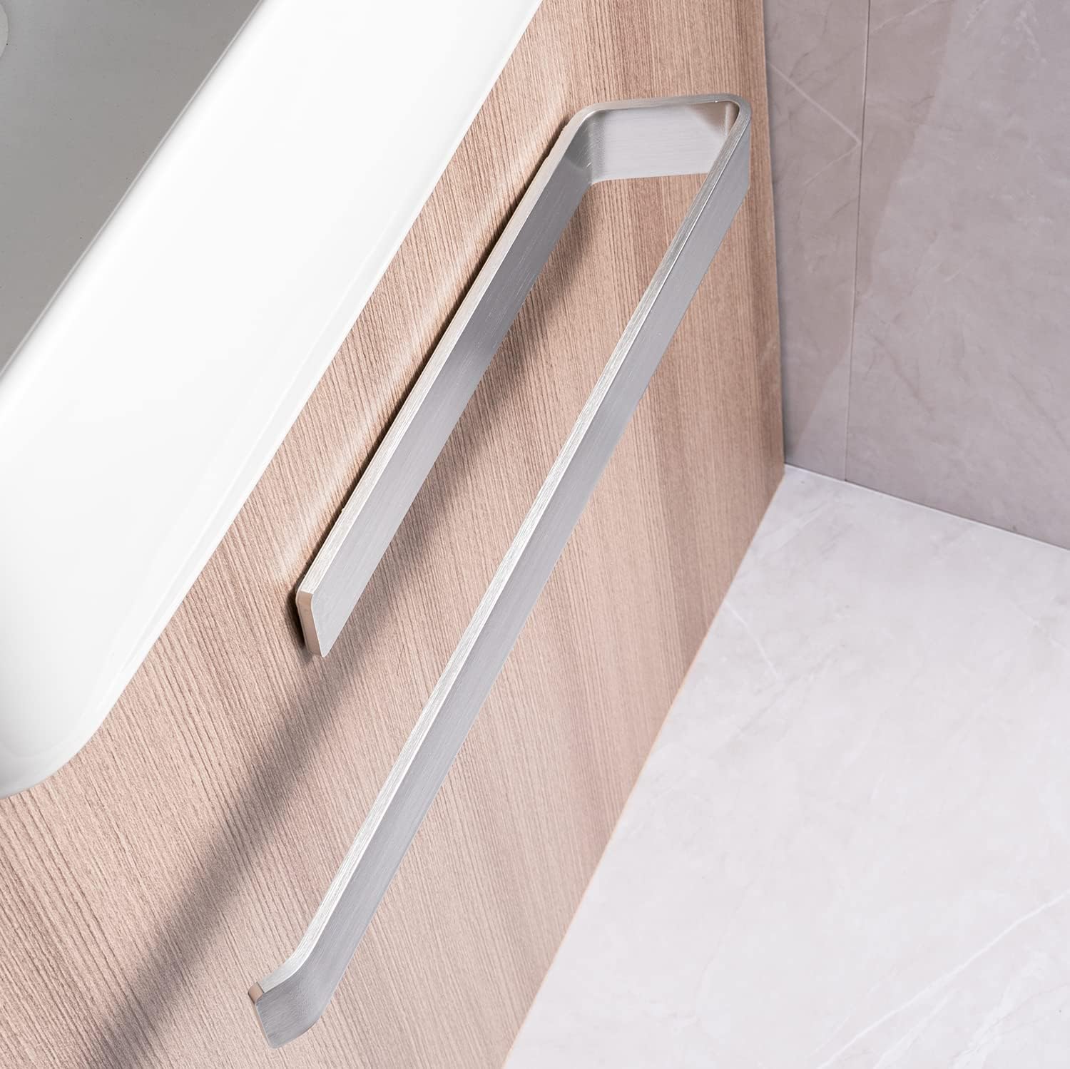 40cm Open-Ended Self-Adhesive Towel Holder, No Drill Wall Mounted Towel Hanger with Extra Strong Hold, Horizontal or Vertical Mounting, Sliver Aluminum Towel Rail for Bathroom and Kitchen - Image 4