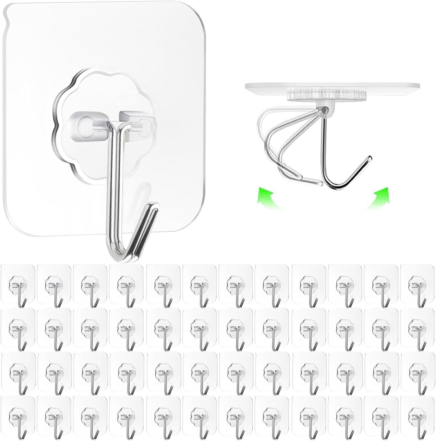 Adhesive Wall Hooks for Hanging, 16 Pack Self Sticky Hooks Heavy Duty 22lb Clear, Removable Shower Hook No Damage for Towel Key Coat Wreath Picture Outdoor Ceiling Bathroom Kitchen, Waterproof - Image 2