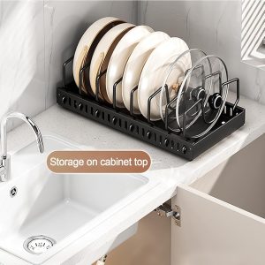 Pots and Pans Organizer, Sliding Pot Lid Holder and Pan Rack in Kitchen, Pull Out Pots and Pans Organizer for Cabinet, for Pot Lid, Bakeware, Dishes - Image 2