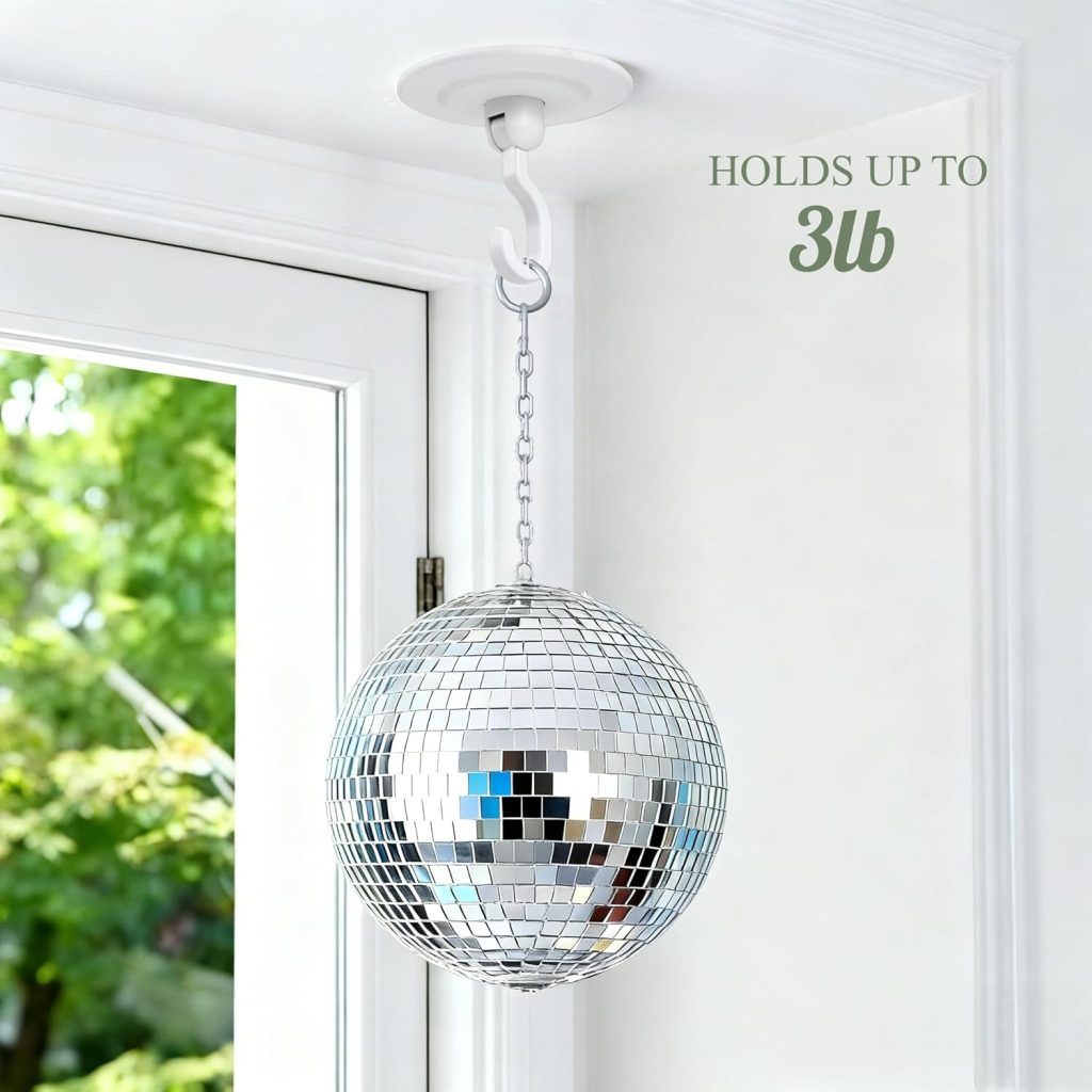 Adhesive Wall & Ceiling Decor Hooks: 4-Pack 3 lbs Heavy Duty No-Drill 360?? Swivel Adjustable for Hanging Home Accents Lights Plants Wind Chimes Compatible with 3M Command Strips