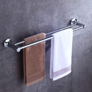 Towel Rails 600mm/ 24 inch Chrome Screw Wall Mounted Dual Rod Towel Shelf Bar or Rack Round in Bathroom or Kitchen - Image 2