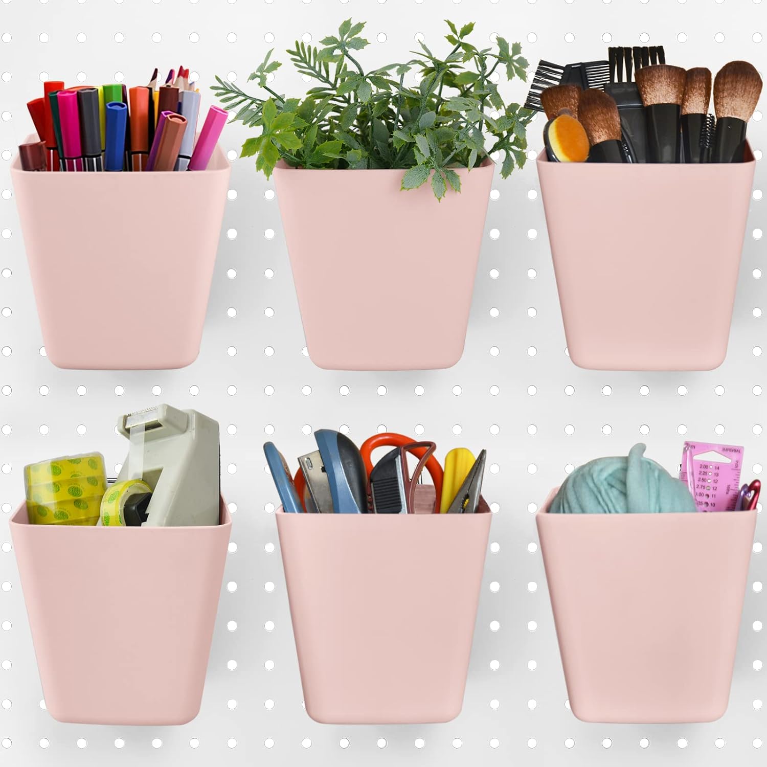 Large Pegboard Cups Peg Board Storage Bin 6 PACK with Hooks, Square Box Shape Pegboard Cup Holder Accessories for Garage Workbench/Craft - Image 4